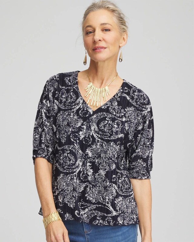 Snakeskin Print Crinkle Elbow Sleeve Tee - image 1